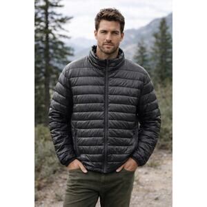 Sportscaster Jacket Men’s Down Puffer Black Men’s Size L Zip Up Lightweight Coat